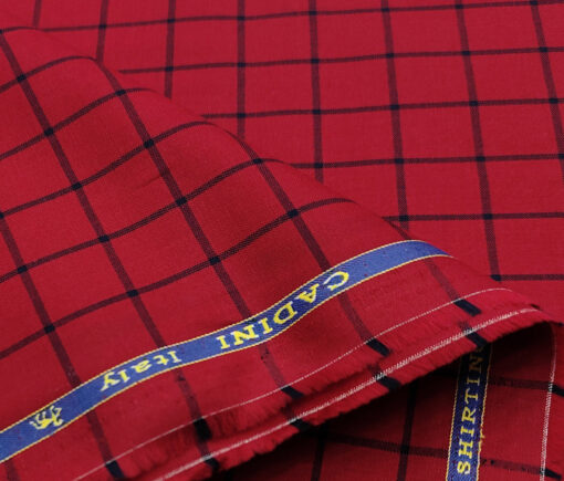 Cadini Men's Cotton Checks 2 Meter Unstitched Shirting Fabric (Red)