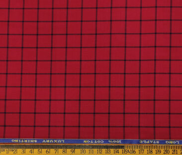 Cadini Men's Cotton Checks 2 Meter Unstitched Shirting Fabric (Red)