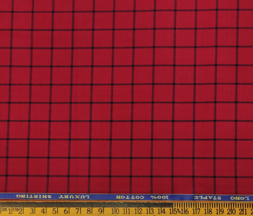 Cadini Men's Cotton Checks 2 Meter Unstitched Shirting Fabric (Red)