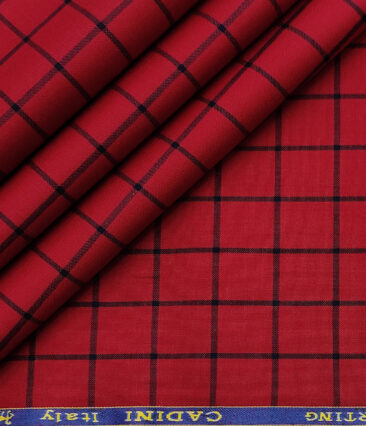 Cadini Men's Cotton Checks 2 Meter Unstitched Shirting Fabric (Red)