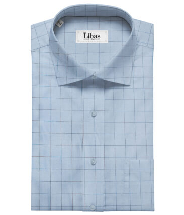 Cadini Men's Cotton Checks 2 Meter Unstitched Shirting Fabric (Sky Blue)
