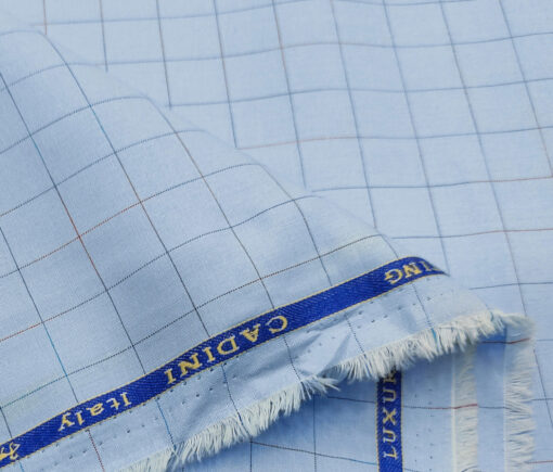 Cadini Men's Cotton Checks 2 Meter Unstitched Shirting Fabric (Sky Blue)