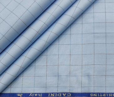 Cadini Men's Cotton Checks 2 Meter Unstitched Shirting Fabric (Sky Blue)