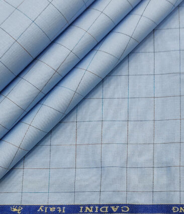 Cadini Men's Cotton Checks 2 Meter Unstitched Shirting Fabric (Sky Blue)