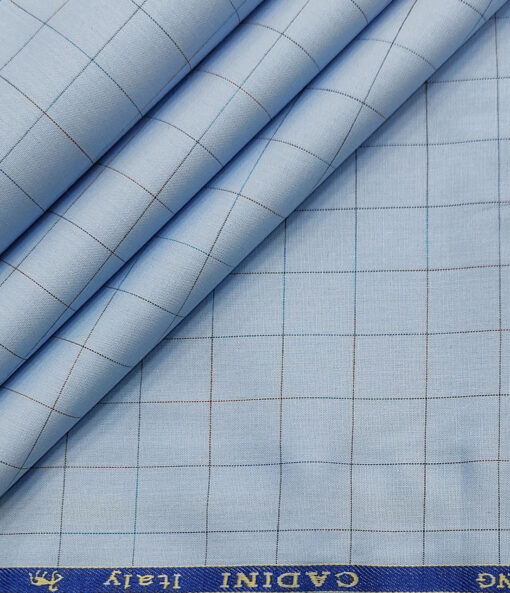 Cadini Men's Cotton Checks 2 Meter Unstitched Shirting Fabric (Sky Blue)