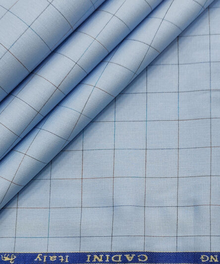 Cadini Men's Cotton Checks 2 Meter Unstitched Shirting Fabric (Sky Blue)