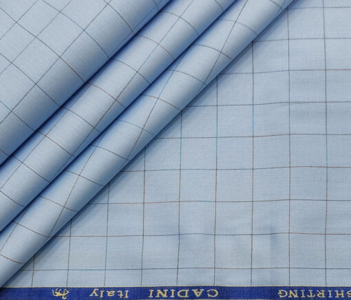 Cadini Men's Cotton Checks 2 Meter Unstitched Shirting Fabric (Sky Blue)