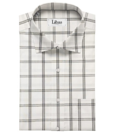 Cadini Men's Cotton Checks 2 Meter Unstitched Shirting Fabric (White & Black)