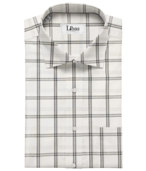 Cadini Men's Cotton Checks 2 Meter Unstitched Shirting Fabric (White & Black)