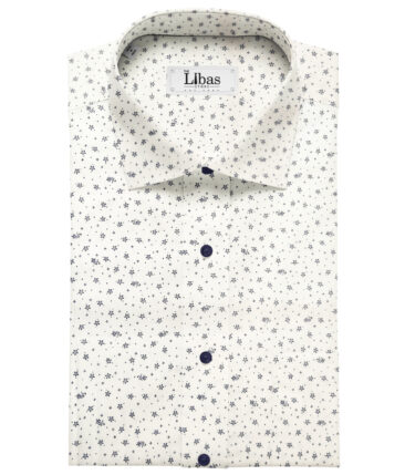 Cadini Men's Cotton Printed 2.25 Meter Unstitched Shirting Fabric (White & Blue)