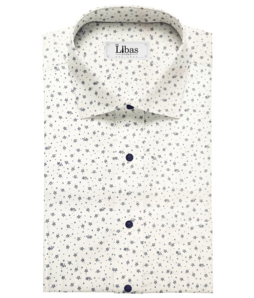 Cadini Men's Cotton Printed 2.25 Meter Unstitched Shirting Fabric (White & Blue)