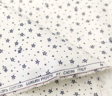 Cadini Men's Cotton Printed 2.25 Meter Unstitched Shirting Fabric (White & Blue)