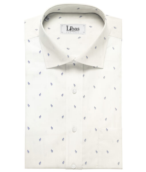 Cadini Men's Cotton Printed 2.25 Meter Unstitched Shirting Fabric (White & Royal Blue)