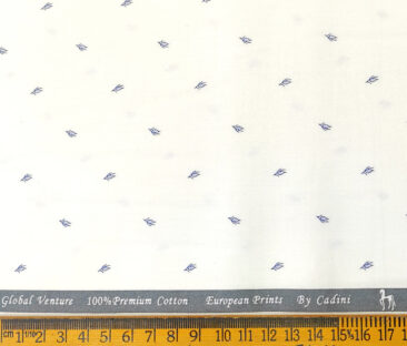 Cadini Men's Cotton Printed 2.25 Meter Unstitched Shirting Fabric (White & Royal Blue)