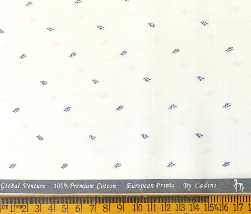 Cadini Men's Cotton Printed 2.25 Meter Unstitched Shirting Fabric (White & Royal Blue)