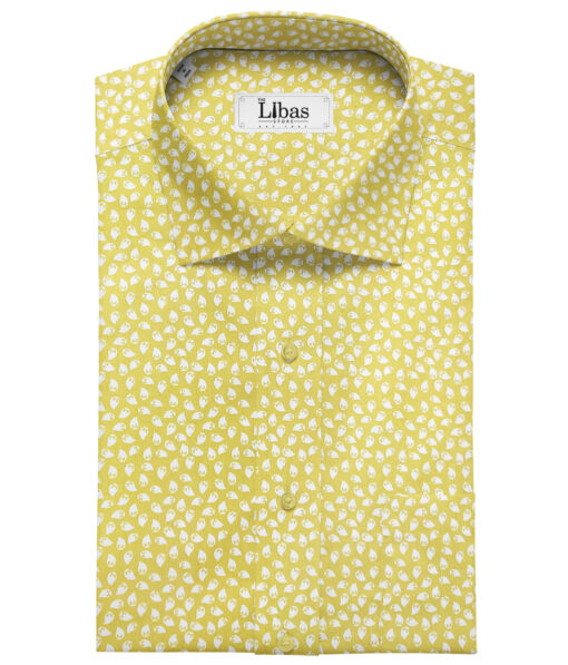 Cadini Men's Cotton Printed 2.25 Meter Unstitched Shirting Fabric (Yellow)