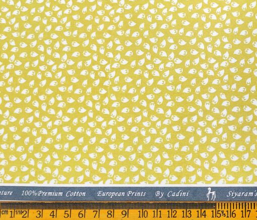 Cadini Men's Cotton Printed 2.25 Meter Unstitched Shirting Fabric (Yellow)