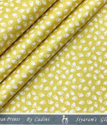 Cadini Men's Cotton Printed 2.25 Meter Unstitched Shirting Fabric (Yellow)