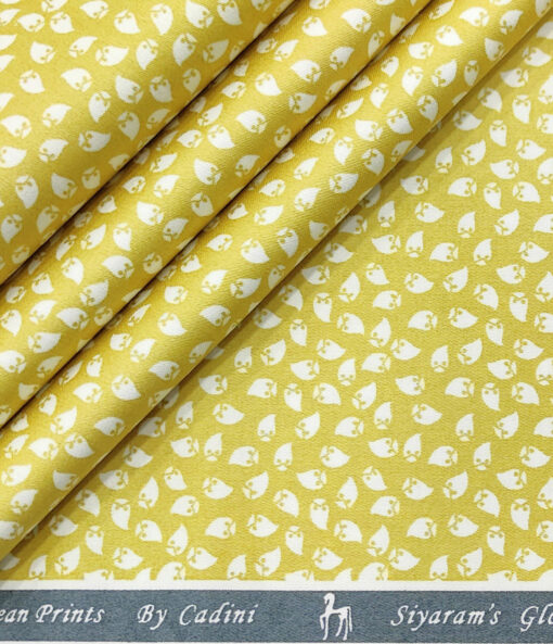 Cadini Men's Cotton Printed 2.25 Meter Unstitched Shirting Fabric (Yellow)