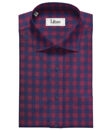 Cadini Men's Giza Cotton Checks 2 Meter Unstitched Shirting Fabric (Maroon & Blue)