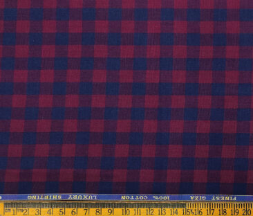 Cadini Men's Giza Cotton Checks 2 Meter Unstitched Shirting Fabric (Maroon & Blue)