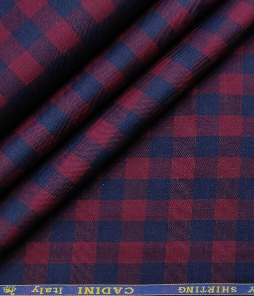 Cadini Men's Giza Cotton Checks 2 Meter Unstitched Shirting Fabric (Maroon & Blue)