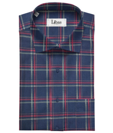 Cadini Men's Giza Cotton Checks 2 Meter Unstitched Shirting Fabric (Dark Blue)