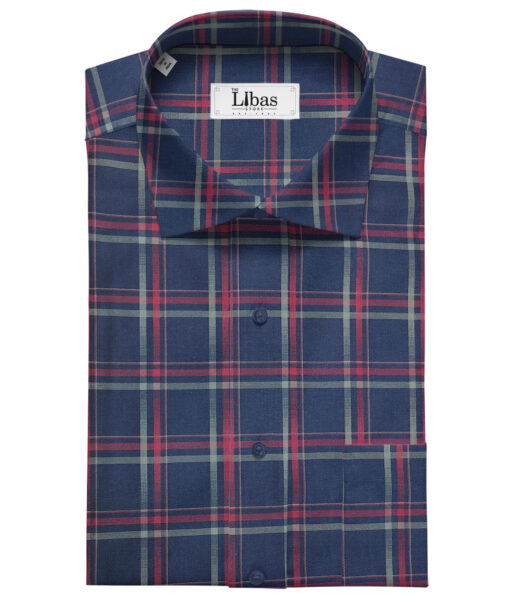 Cadini Men's Giza Cotton Checks 2 Meter Unstitched Shirting Fabric (Dark Blue)