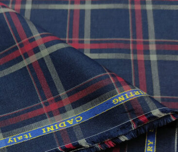 Cadini Men's Giza Cotton Checks 2 Meter Unstitched Shirting Fabric (Dark Blue)