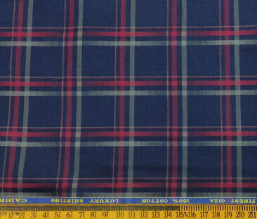 Cadini Men's Giza Cotton Checks 2 Meter Unstitched Shirting Fabric (Dark Blue)