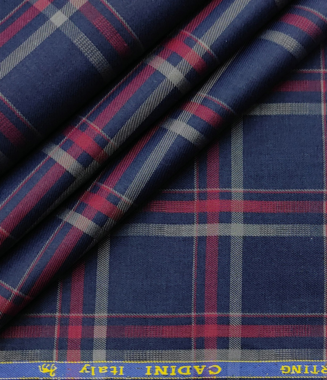 Cadini Men's Giza Cotton Checks 2 Meter Unstitched Shirting Fabric (Dark Blue)