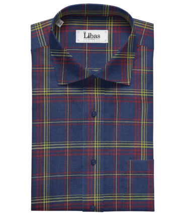 Cadini Men's Giza Cotton Checks 2 Meter Unstitched Shirting Fabric (Dark Blue)