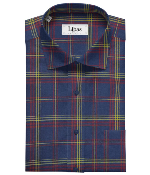 Cadini Men's Giza Cotton Checks 2 Meter Unstitched Shirting Fabric (Dark Blue)