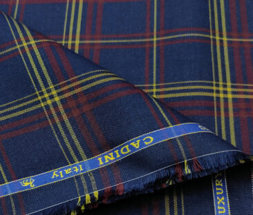 Cadini Men's Giza Cotton Checks 2 Meter Unstitched Shirting Fabric (Dark Blue)