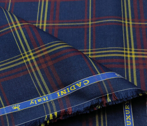 Cadini Men's Giza Cotton Checks 2 Meter Unstitched Shirting Fabric (Dark Blue)