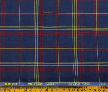 Cadini Men's Giza Cotton Checks 2 Meter Unstitched Shirting Fabric (Dark Blue)