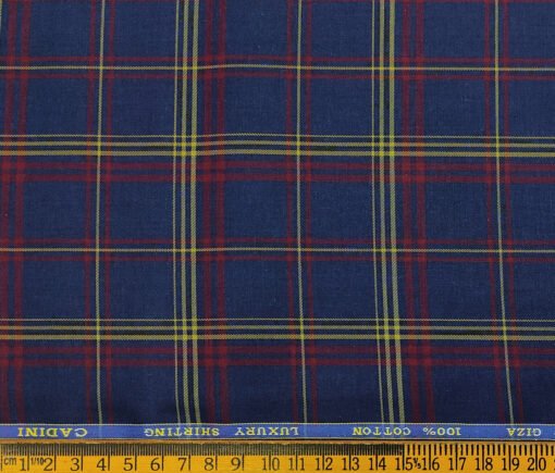 Cadini Men's Giza Cotton Checks 2 Meter Unstitched Shirting Fabric (Dark Blue)