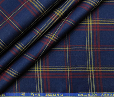 Cadini Men's Giza Cotton Checks 2 Meter Unstitched Shirting Fabric (Dark Blue)
