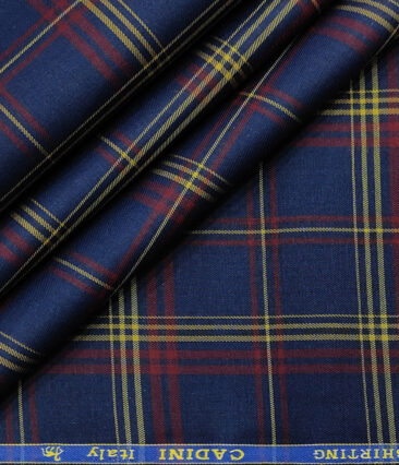 Cadini Men's Giza Cotton Checks 2 Meter Unstitched Shirting Fabric (Dark Blue)