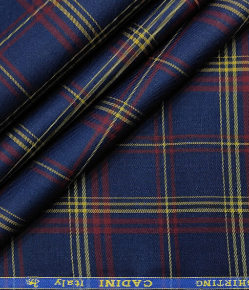 Cadini Men's Giza Cotton Checks 2 Meter Unstitched Shirting Fabric (Dark Blue)
