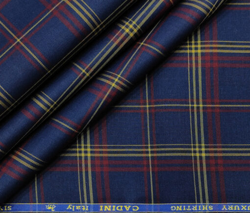 Cadini Men's Giza Cotton Checks 2 Meter Unstitched Shirting Fabric (Dark Blue)