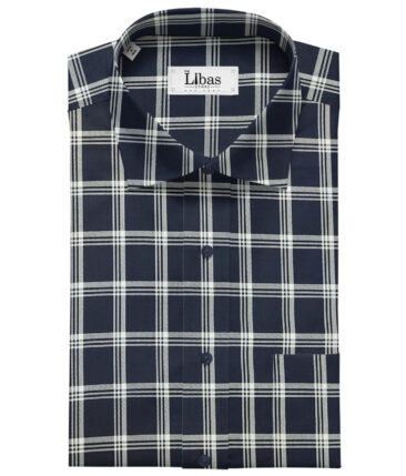 Cadini Men's Giza Cotton Checks 2 Meter Unstitched Shirting Fabric (Dark Navy)