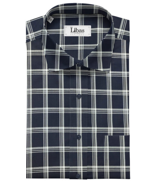 Cadini Men's Giza Cotton Checks 2 Meter Unstitched Shirting Fabric (Dark Navy)