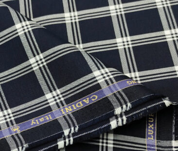 Cadini Men's Giza Cotton Checks 2 Meter Unstitched Shirting Fabric (Dark Navy)