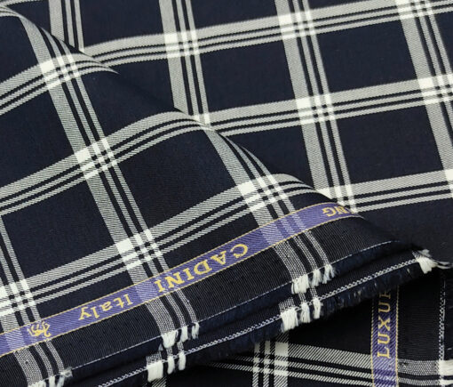 Cadini Men's Giza Cotton Checks 2 Meter Unstitched Shirting Fabric (Dark Navy)