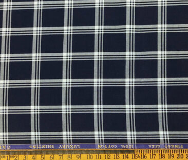 Cadini Men's Giza Cotton Checks 2 Meter Unstitched Shirting Fabric (Dark Navy)