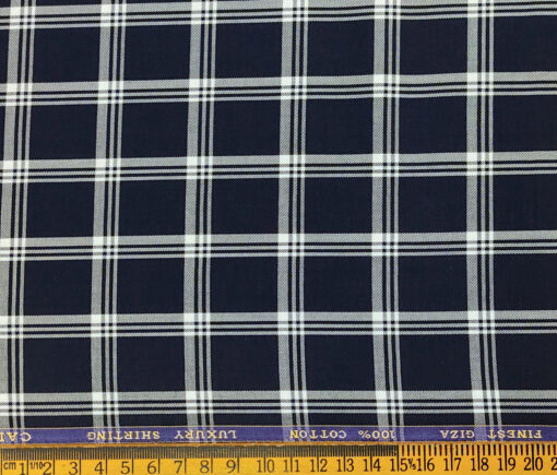 Cadini Men's Giza Cotton Checks 2 Meter Unstitched Shirting Fabric (Dark Navy)