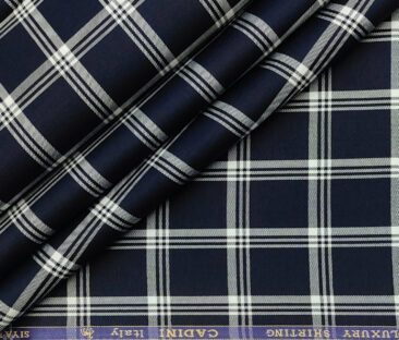 Cadini Men's Giza Cotton Checks 2 Meter Unstitched Shirting Fabric (Dark Navy)