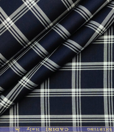Cadini Men's Giza Cotton Checks 2 Meter Unstitched Shirting Fabric (Dark Navy)