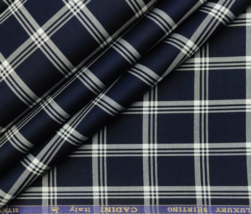 Cadini Men's Giza Cotton Checks 2 Meter Unstitched Shirting Fabric (Dark Navy)